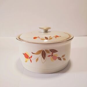 Vtg Hall's Superior Jewel Tea Autumn Leaf Gilded  Casserole Dish Bowl w/ Lid